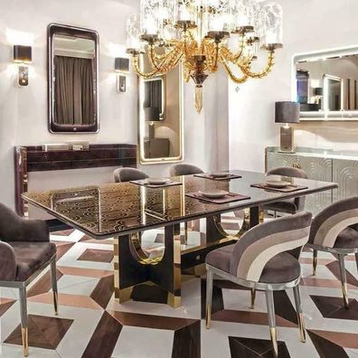 Edler Luxus Design Tisch Ess Zimmer Wohn Tische Glas Möbel Metall Modern Barock