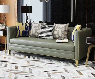 Dreisitzer Couch Polster Design Sofa Sitz Sofas Zimmer Blau Chesterfield Leder