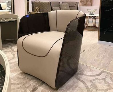 Design Lounge Club Relax Sessel Stuhl Polster Fernseh leder lackiert Holz Neu