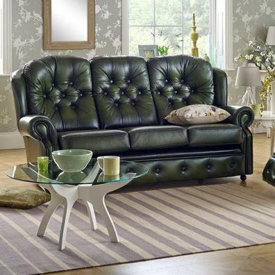 Sofa Couch Sitz Garnitur 3 Sitzer Hohe Rückenlehne Chesterfield Leder Polster