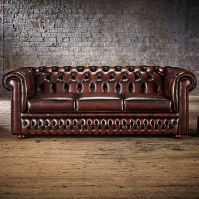 3 Sitzer Couch Polster Chesterfield Antik Braun Sofa Couchen Sitz Garnitur Neu