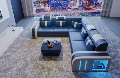 Design Sofa Couch Sitz Leder Eck Polster Garnitur Wohnlandschaft Ecksofa A1 Blau