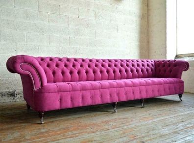 Chesterfield Samt Sofa 5 Sitzer Designer Couchen Couch Textil Pink Stoff Polster