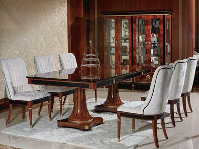 Klassischer Esstisch Tisch Holz Esszimmer Garnitur + 4x Stuhl Stühle Barock E68