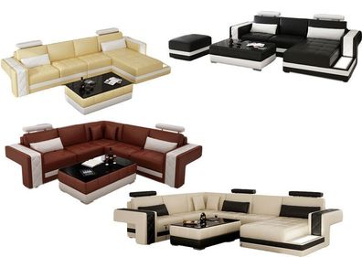 Sofa Couch Wohnlandschaft XXL Couch Ledersofa mit Ottomane Sofagarnitur L6010