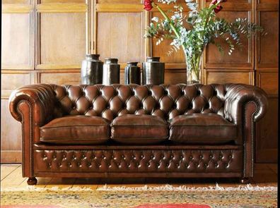 Chesterfield Design Polster Couch Leder Sofa Garnitur Luxus Textil Sofas #139