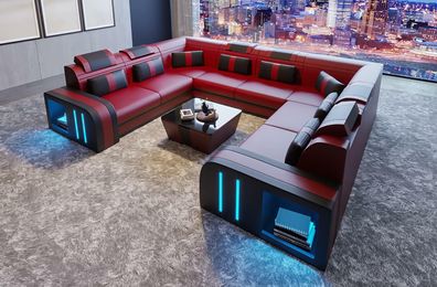 Design Sofa Couch Leder Polster Sitz Garnitur Wohnlandschaft Ecksofa A2 Rot Neu