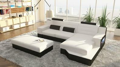 Designer Leder Textil Polster Garnitur Wohnlandschaft L-Form Sofa Couch Ecksofa