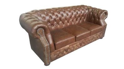 Chesterfield Vintage 100% Leder Couch Polster Ledersofa Sofa Garnitur 3 Sitzer