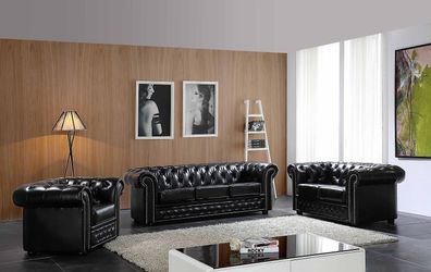 Chesterfield Design Luxus Polster Sofa Couch Sitz Garnitur Leder 3 Sitzer #606