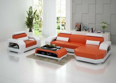 Ledersofa + Sessel Couch Sofa Polster Design Wohnlandschaft Garnitur Set G8001Eo