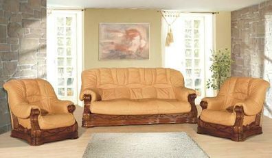 100% Leder Sofagarnitur 2 + 1 Sitzer Couchen Couch Sofa Sitz Polster Garnitur Neu
