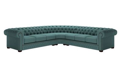 Ecksofa Ledersofa Blau Sofa Polster Eck Couch Garnitur Sitz Design Chesterfield