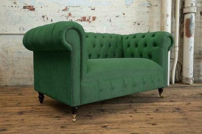 Cheserfield Samt Sofa 2 Sitzer Designer Couchen Couch Textil Stoff Polster Grün
