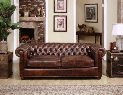 Chestefield Sofa Couch Leder Designer Textil Sitz Polster Garnitur Design 201834