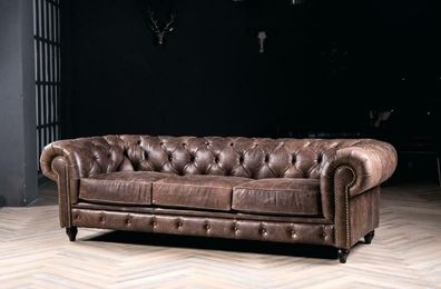 Chesterfield Design Luxus Polster Sofa Couch Sitz Garnitur Leder Textil Neu #142