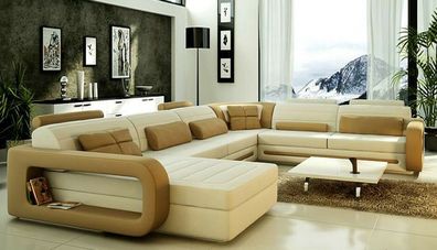 Modern Ecksofa Couch Polster Leder Design Sofa Garnitur Wohnlandschaft StuttC