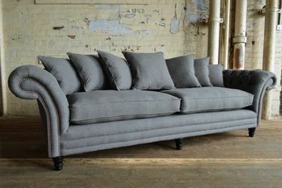 XXL Big Sofa Couch Chesterfield 245cm Polster Sofas 4 Sitzer Leder Textil #308