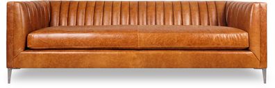 Sofa 3 Sitzer Couch Chesterfield Polster Sitz Garnitur Leder Hellbraun Textil