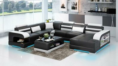 Ledersofa Couch Wohnlandschaft Ecksofa Eck Garnitur Design Modern Sofa G8033