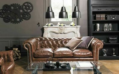 Design Chesterfield Sofa Couch Polster Sofas Couchen Sitz Garnitur Leder 3Sitzer