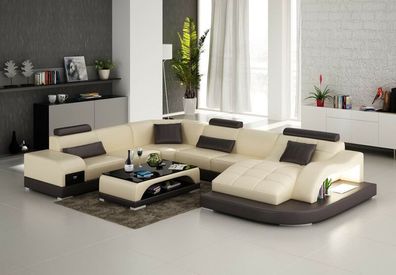 Ledersofa Couch Wohnlandschaft Ecksofa Eck Garnitur Design Modern Sofa G8009B