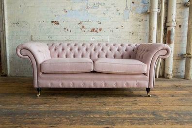 XXL Sofa 3 Sitzer Couch Chesterfield Polster Sitz Garnitur Leder Textil Pink Neu