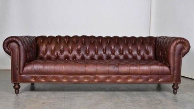 XXL Big Sofa Couch Chesterfield 240cm Polster Sofas 4 Sitzer Leder Vintage #266