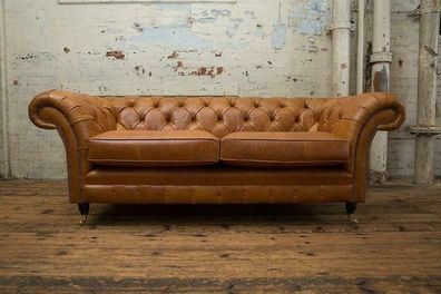 Sofa Luxus Leder Textil Chesterfield Couch Sofas Polster 3 Sitzer Garnitur Braun