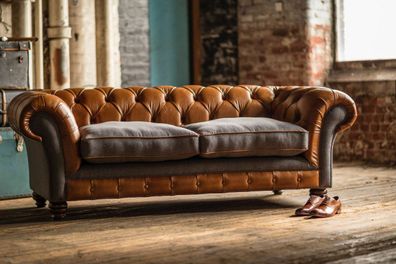 Chesterfield Design Luxus Polster Sofa Couch Sitz Garnitur Leder Textil Neu #193