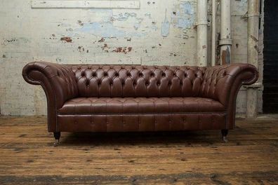 Chesterfield 3 Sitzer Couch Leder Sofa Polster Garnitur Antik Stil Garnitur Neu