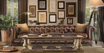 XXL Big Couch Dubai Vintage Leder Chesterfield Sofa Couch Sitz Garnitur 300cm