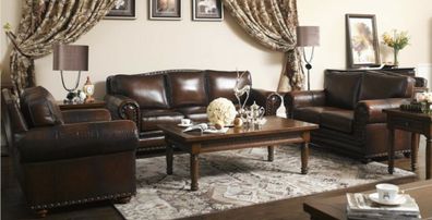 Antik Chesterfield 3 + 2 + 1 Leder Sofa Couch Polster 100% Echtes Leder jvmoebel