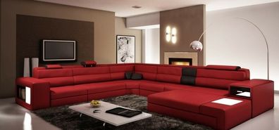 Ecksofa Sofa Couch Polster Garnitur Design Leder Textil Wohnlandschaft Landau R