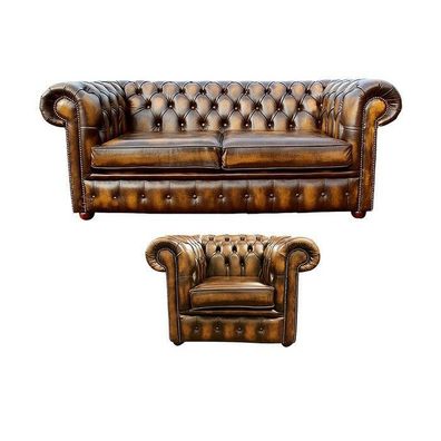 Chesterfield Sofa Couch Polster Leder Textil Sofagarnitur 2 + 1 Polster Set #464
