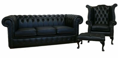 Sofagarnitur Chesterfield Polster Couch Sofa Leder Sitz Garnitur Ohrensessel 424