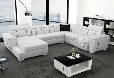 Ledersofa Couch Polster Weiß Leder Sofas Sofa U-Form Couchen Wohnlandschaft