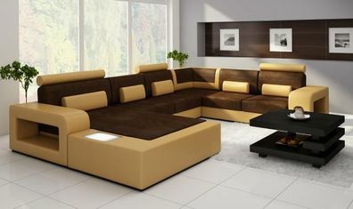Wohnlandschaft Couch Sofa Sofagarnitur Stoff Textil Leder Sofa mit Beleuchtung
