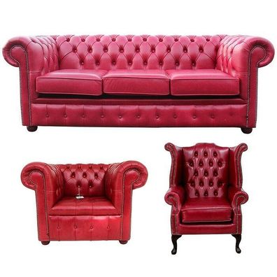 Chesterfield Sofagarnitur Leder Textil Chesterfield Komplett Set Sofa Couch 444