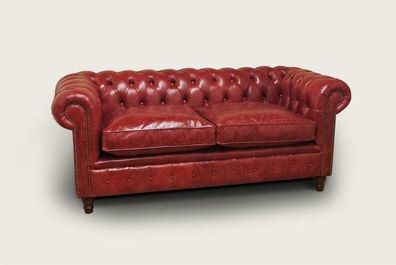 Luxus 2 Sitzer Couch Polster Sofa Leder Stoff Couchen Chesterfield Garnitur Rot