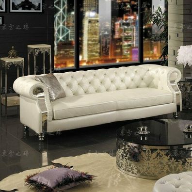 Design Chesterfield Sofagarnitur 3 Sitzer Couch Leder Polster Modern Luxus Sofa