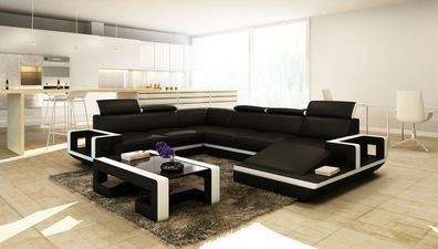 Wohnlandschaft Couch Polster Eck Garnitur Designer Ledersofa Big Sofa Neu 5102