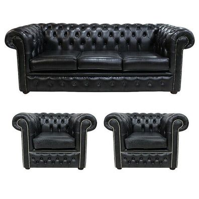 Chesterfield Leder Design Luxus Sofagarnitur Couch Sofa Polster 3 + 1 + 1 Sitzer #58