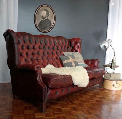 3 Sitzer Sofa Couch Sitz Garnitur Hohe Rückenlehne Chesterfield Leder Polster