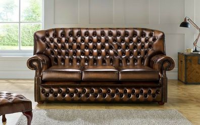 Klassische Leder Sofa Couch Polster 3 Sitzer Leder Sofas Couchen Braune Garnitur