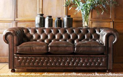 100% Echtes Leder Antik Chesterfield 3 Sitzer Leder Sofa Couch Polster jvmoebel