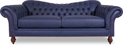 Edle 240cm Chesterfield Wohnzimmer Couch Blau Couchen Sofa Leder Sofas Garnitur