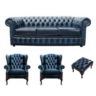 Sofagarnitur Chesterfield Design Set Polster Couch Garnituren Leder Textil #456