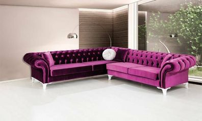 Ecksofa Ledersofa Sofa Polster Eck Couch Garnitur Sitz Design Pink Chesterfield
