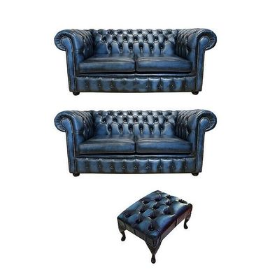 Chesterfield Sofagarnitur Couch Polster Sofa Leder Textil Stoff Garnitur Set 408